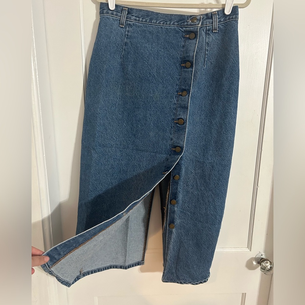 Vintage Blue Button-Down Pencil Skirt - Picture 2 of 7